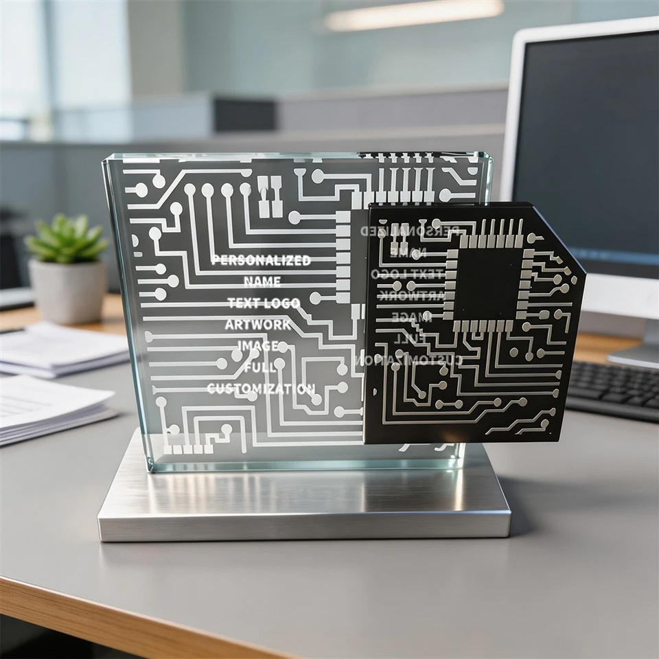 Circuit Pattern Tech Crystal Desk Award