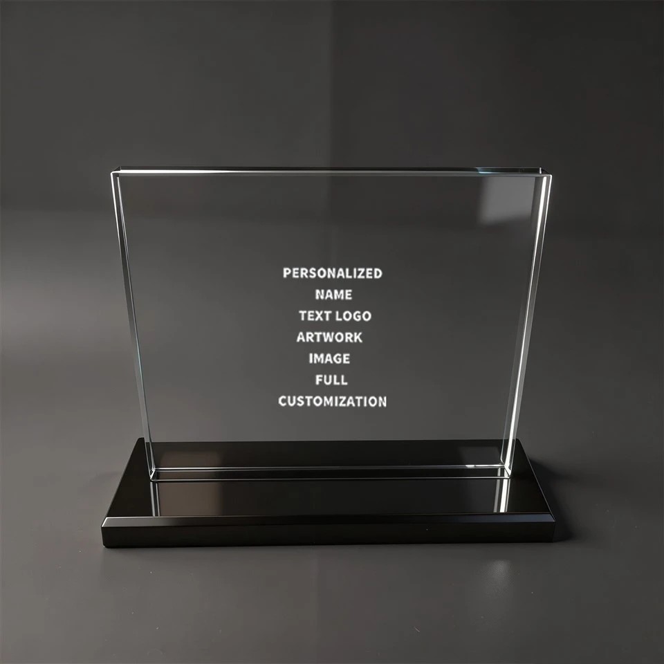 Clear Crystal Plaque Black Gloss Base Trophy high quality