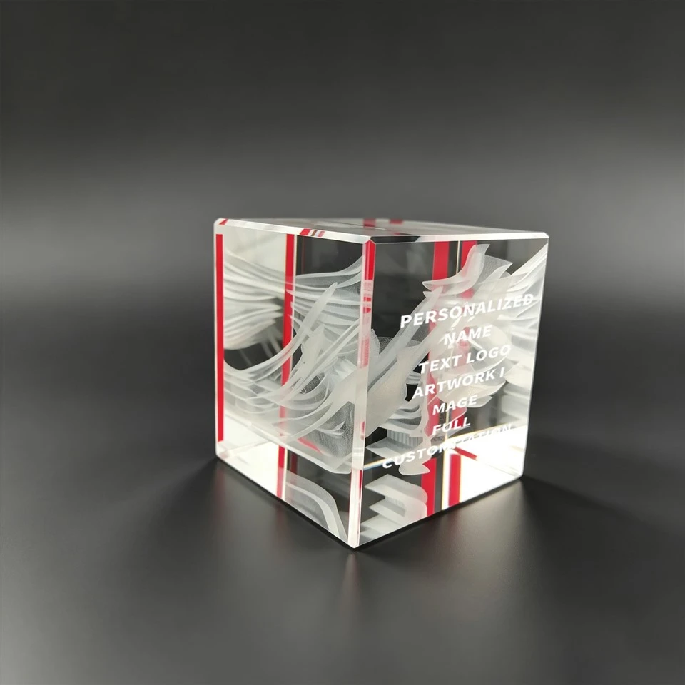 Red Trim Cube 3D Wing Crystal Block factory